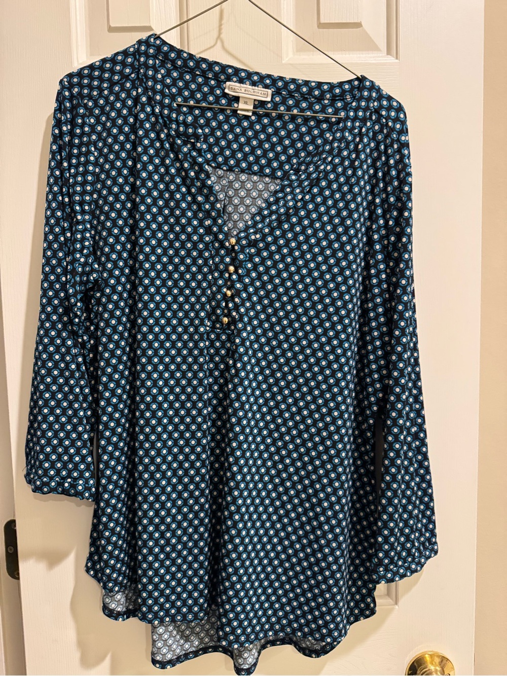 Dana Buchman Black and Turquoise White Geometric Tunic